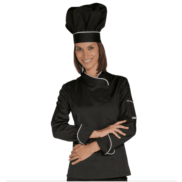 La veste de cuisine femme noire liseré LADY SNAPS - Isacco