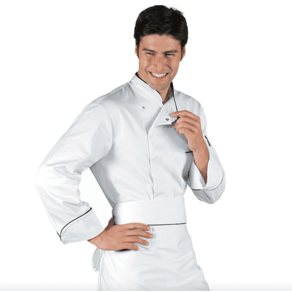 Veste de cuisine blanche liseré noir Manches Longues