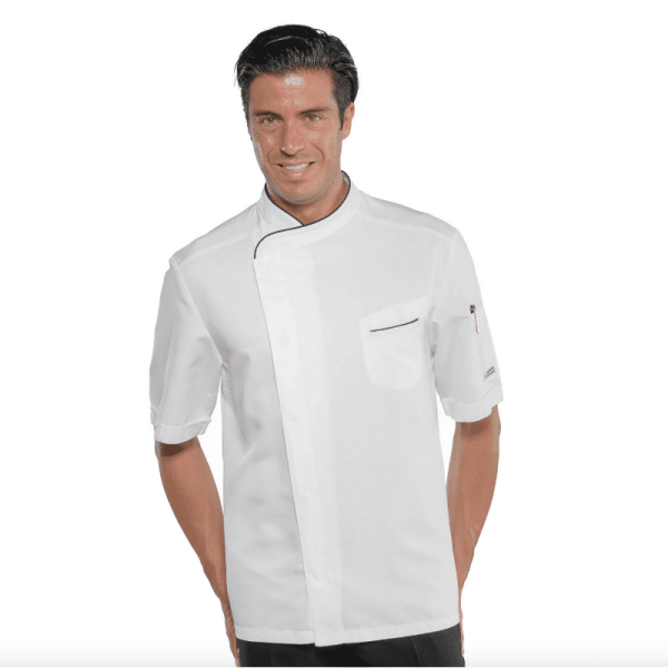 Veste de cuisine homme blanche liseré noir courte Longues Bilbao – Isacco – Isacco