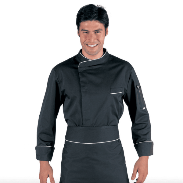 Veste cuisine homme noire liseré blanc Bilbao – Isacco