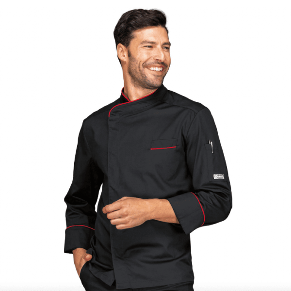 Veste de cuisine noire liseré rouge
